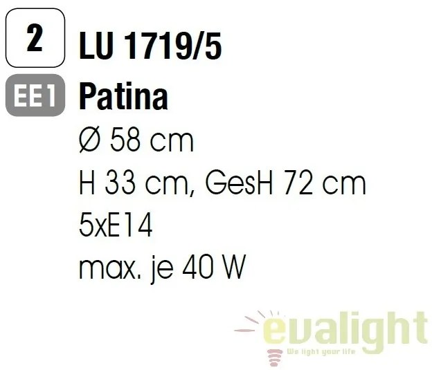 Candelabru stil clasic cu 5 brate Calla LU 1719/5 Patina OR