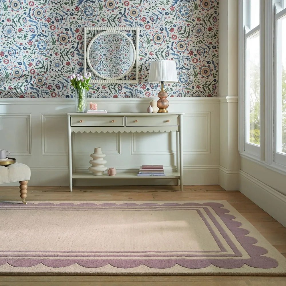 Covor mov/în culoare naturală țesut manual din lână 120x170 cm Lois Scallop – Flair Rugs