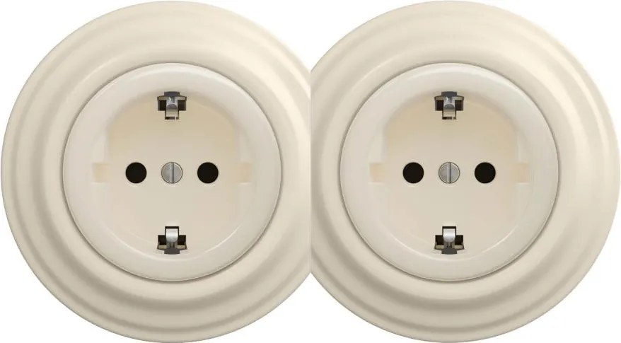 Kliklap - Priză dublă retro pentru locuință cu ramă SCHUKO 230V/16A bej