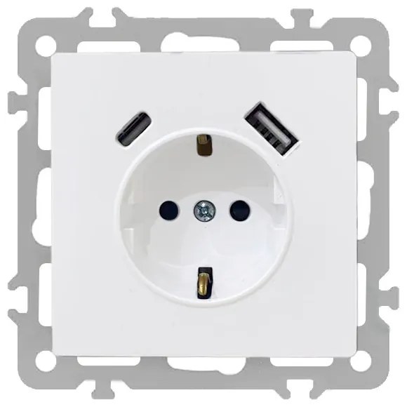 Priză de curent Nova cu împământare și conector USB 2A alb