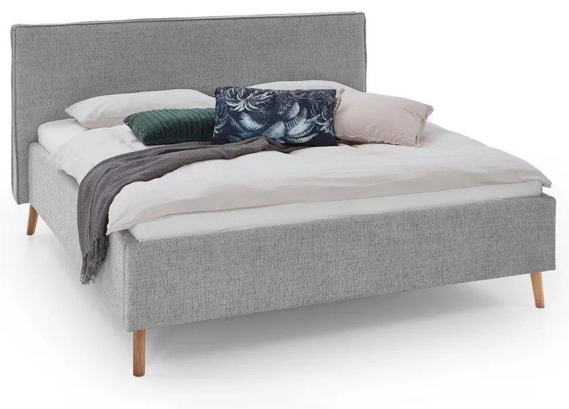 Pat matrimonial gri deschis tapițat cu spațiu de depozitare cu somieră 180x200 cm Riva – Meise Möbel