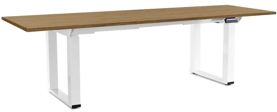 Masă înălțime reglabilă OfficeTech Strong 240 x 80 cm, picioare albe, stejar piatra