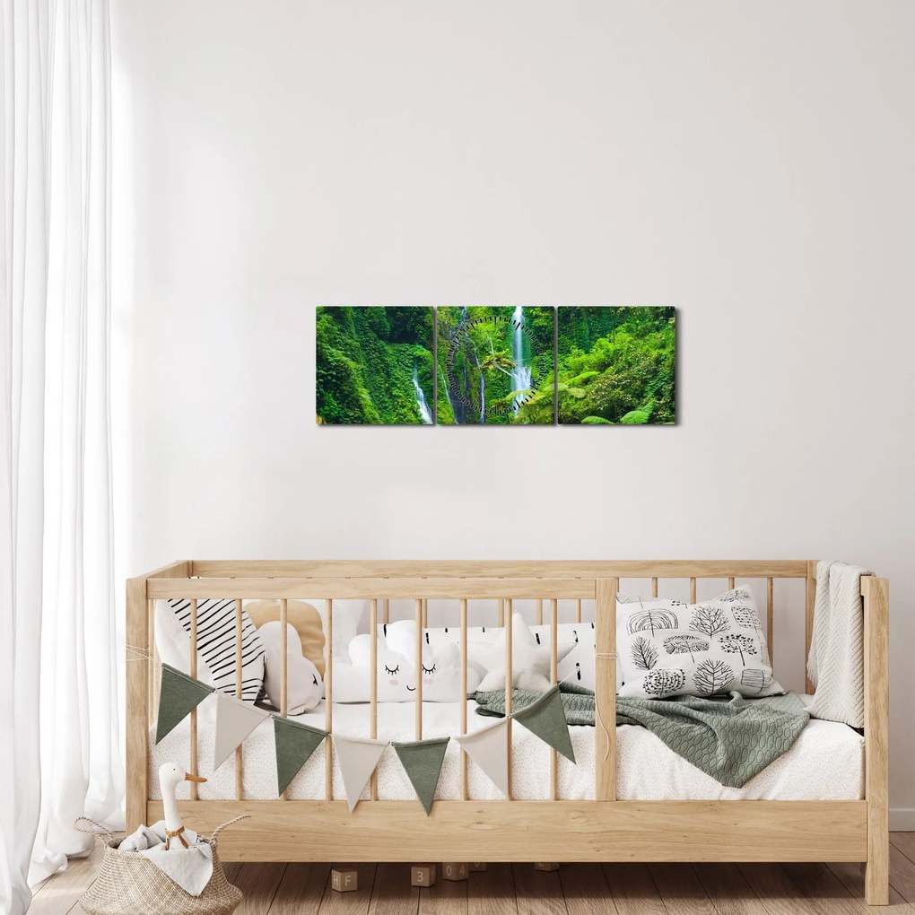 Tablou - Cascada Madakaripura, Java de Est, Indonezia (cu ceas) (90x30 cm)