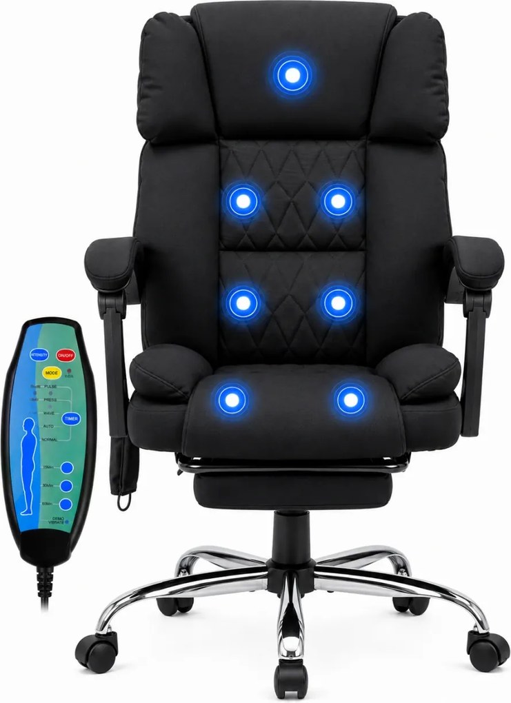 PRESTIGE FABRIC OC-514 PRO – Scaun Directorial Tapițerie Premium Dublu Strat Anti-Zgâriere, Masaj în 7 Puncte, Mecanism Multifuncțional, Suport Picioare, Bază Cromată, Negru