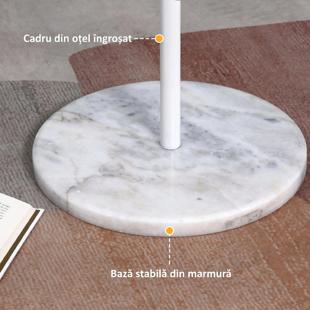 HOMCOM Cuier Înalt cu 8 Cârlige și Bază Rotundă, Cuier de Podea din Oțel și Marmură, 35x35x170 cm, Alb | Aosom Romania