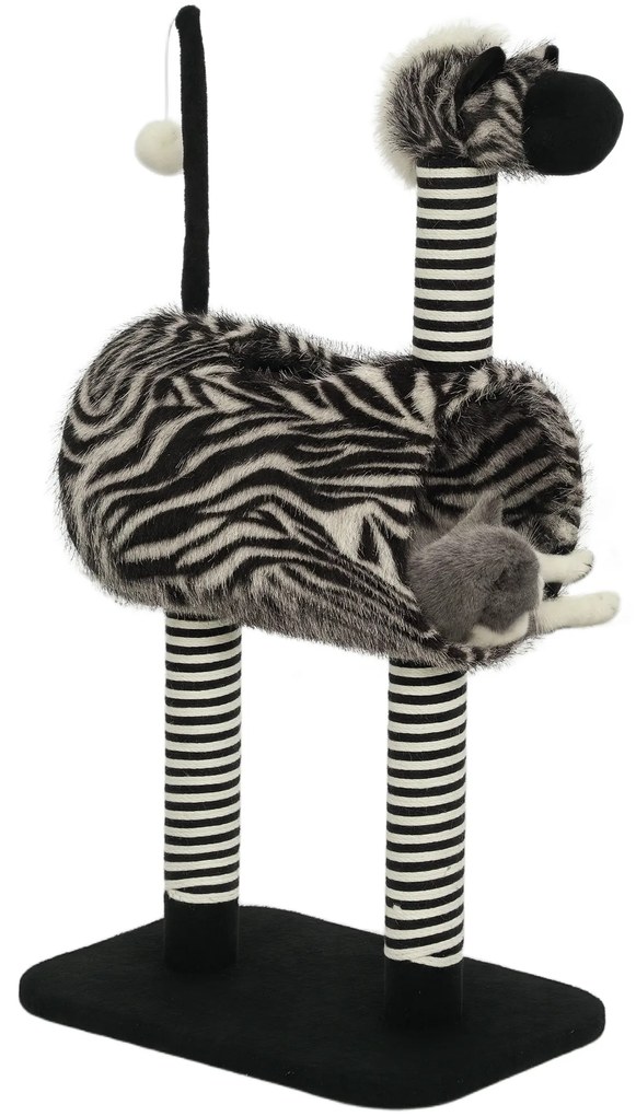 PawHut Copac zgâriat în design zebra, 1 tunel pentru pisici, 3 stâlpi de zgâriat 48,5 cm x 35 cm x 93 cm, Negru + Alb | Aosom Romania