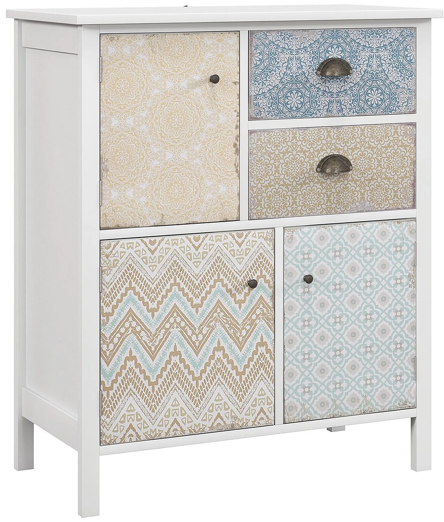 HOMCOM Șifonier, Rustic elegant, 2 sertare, 3 dulapuri, lemn de pin, 68x34x80cm, Alb | Aosom Romania