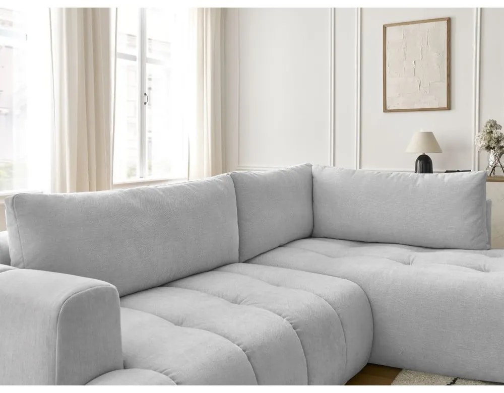 Colțar gri deschis extensibil/cu spațiu de depozitare (cu colț pe partea dreaptă/în formă de ”L”) Fuji – Bobochic Paris