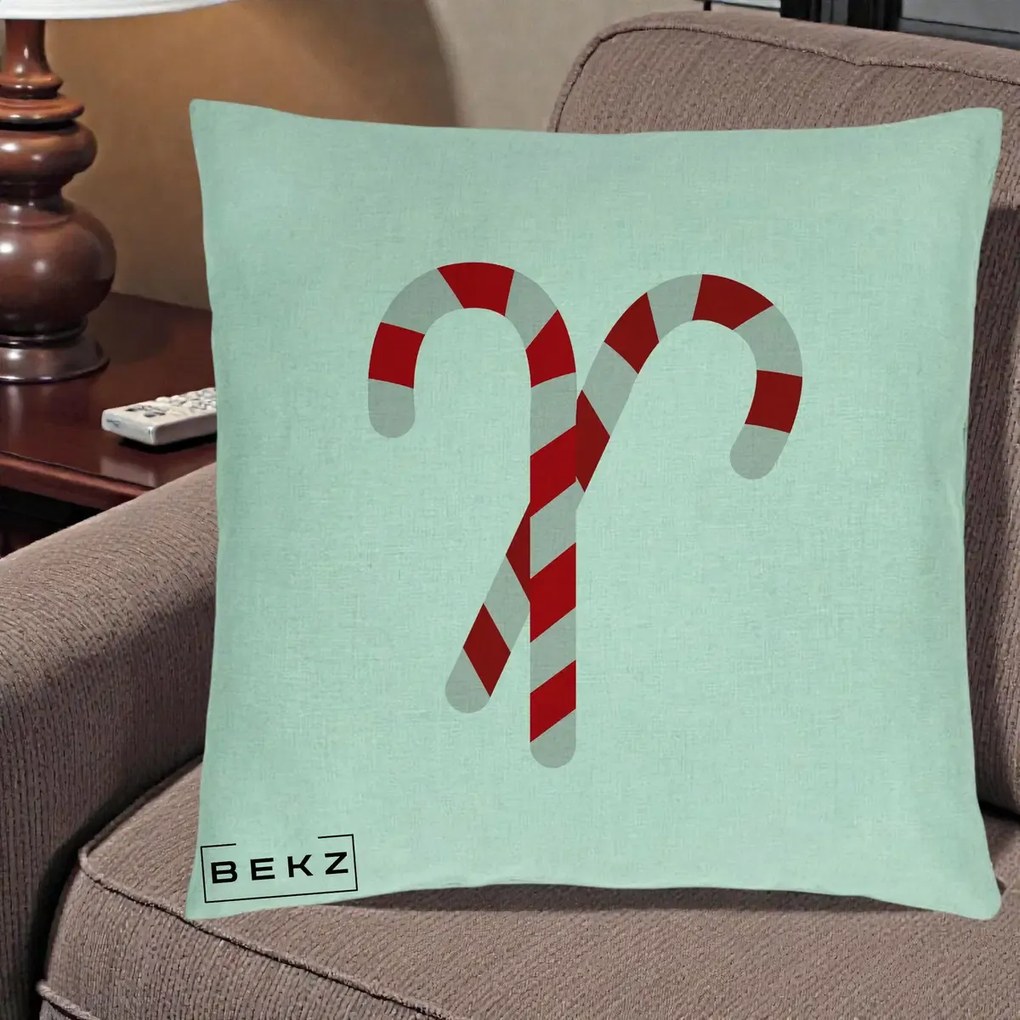 Perna Decorativa Candy Cane de Craciun, 40x40 cm, Verde Menta, Husa Detasabila, Perna Inclusa, BEKZ®