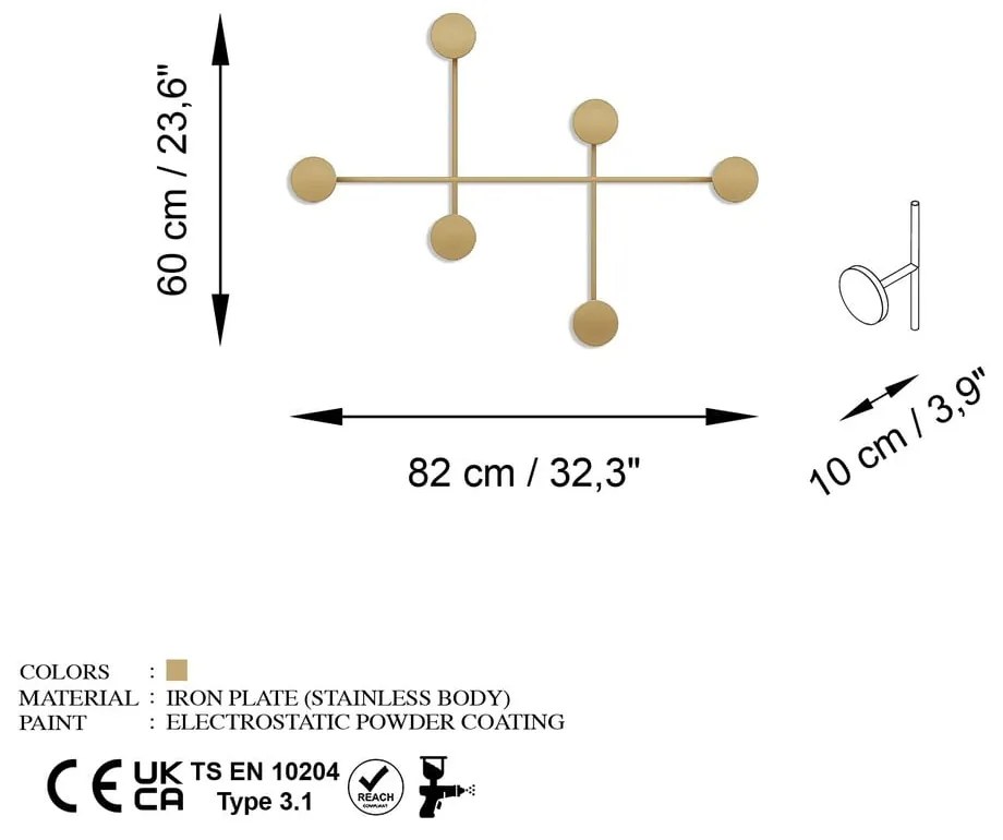 Cuier de perete auriu din metal Dama-A – Kalune Design