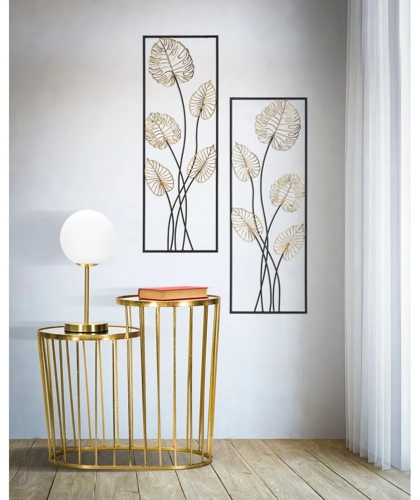 Decorațiune suspendată metalică Mauro Ferretti Luxy -A-, 31 x 90 cm, motive frunze