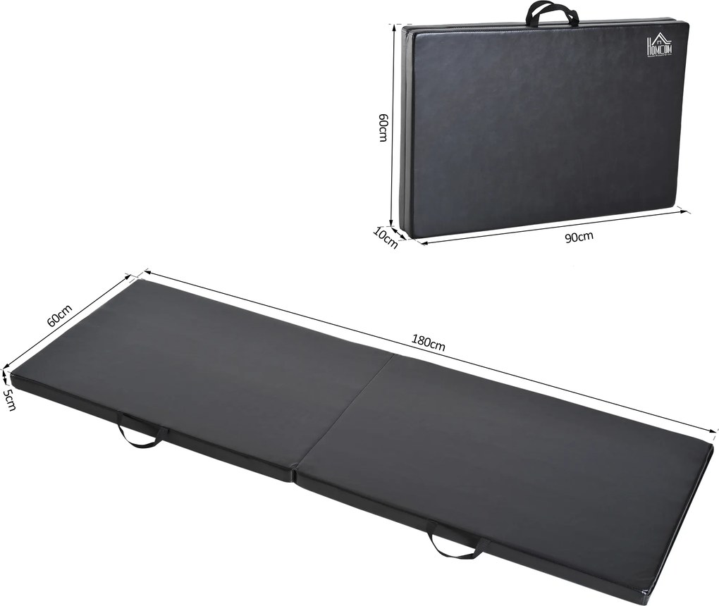 HOMCOM Tapet de Gimnastică Pliabil, Tapet Fitness Gros de 5 cm și Antialunecare, 180x60x5 cm, Negru | Aosom Romania