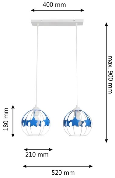 Lustră pe cablu pentru copii STARS 2xE27/15W/230V albastru/alb