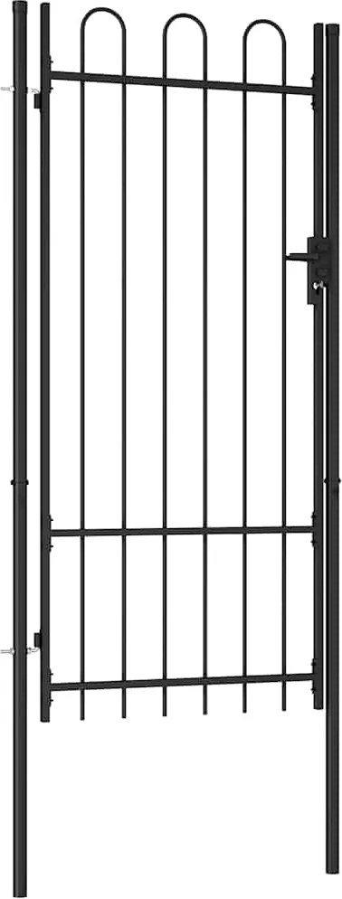 vidaXL Poartă de gard, o ușă, cu vârf arcuit, negru, 1 x 2 m, oțel