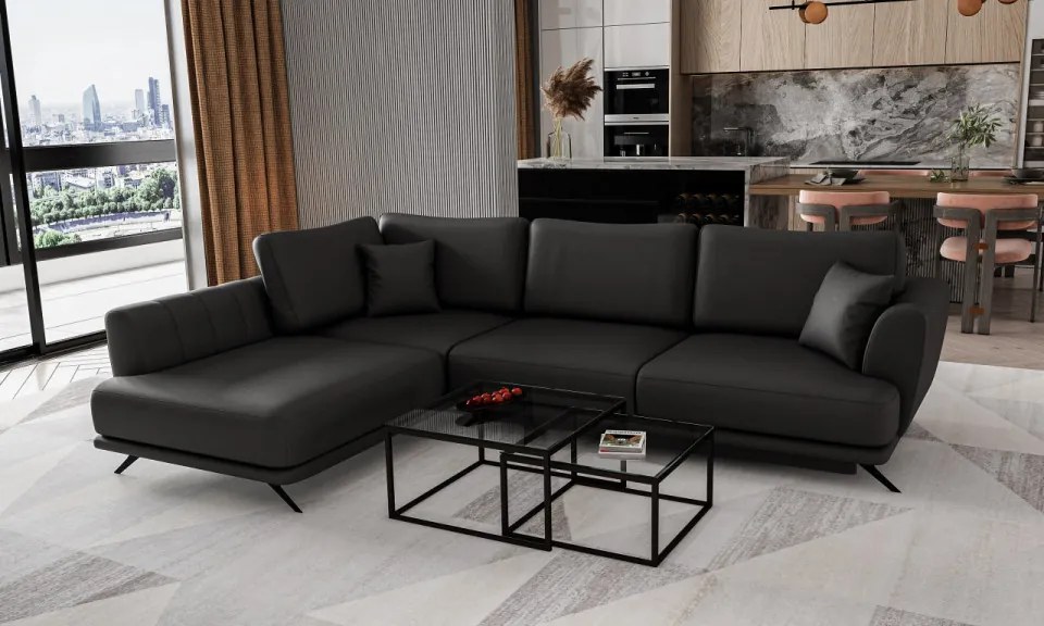 Coltar extensibil cu spatiu pentru depozitare, 276x191x90 cm, Larde L02, Eltap (Culoare: Negru - Softis 11)