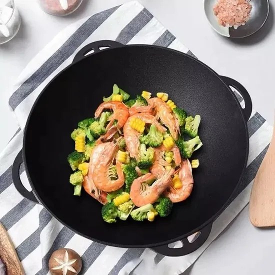 Oala fonta wok cu capac, 3 in 1, 32cm, Perfect Home 12411, capac tigaie