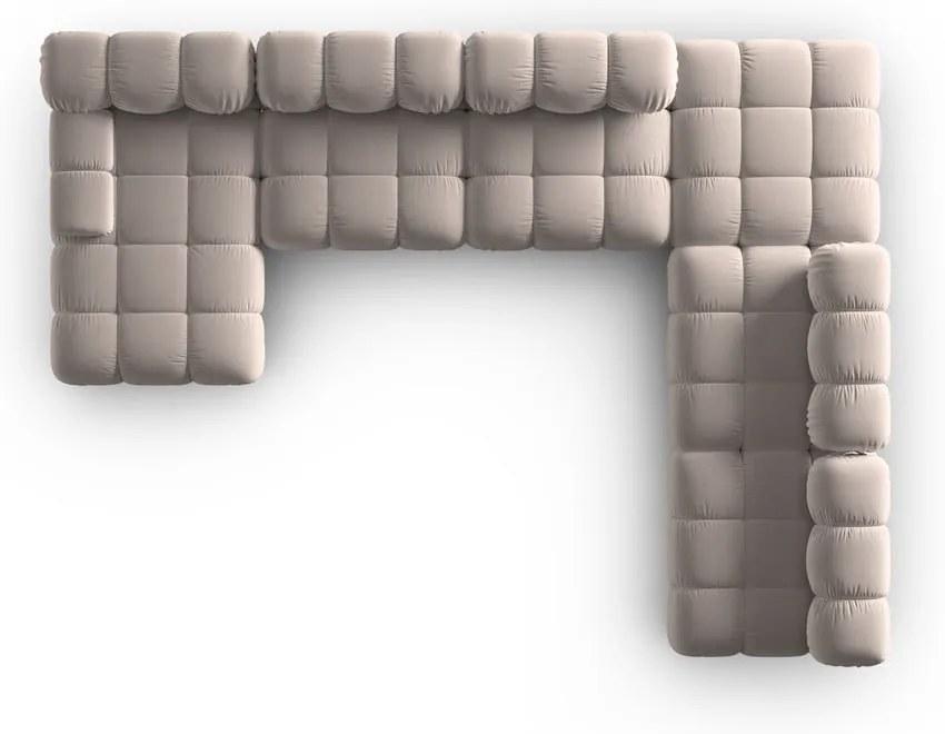 Colțar modular maro deschis cu tapițerie din catifea (cu colț pe partea dreaptă/în formă de "U") Bellis – Micadoni