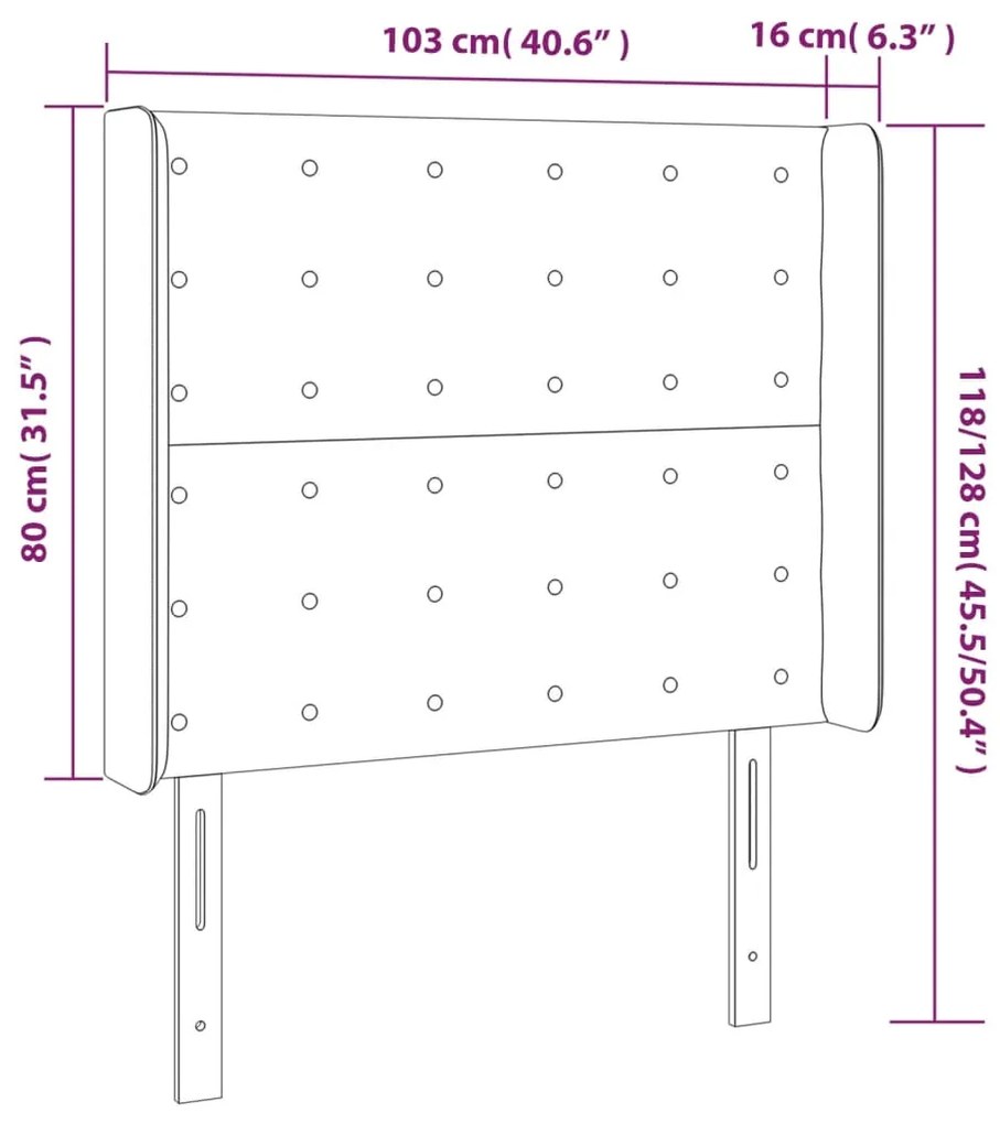 Tablie de pat cu LED, maro inchis, 103x16x118 128 cm, textil 1, Maro inchis, 103 x 16 x 118 128 cm