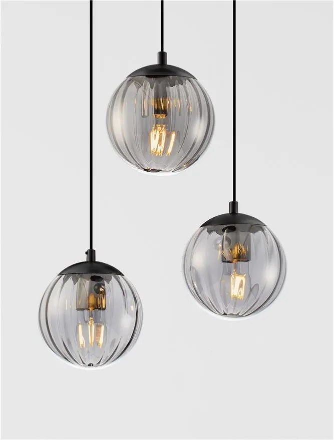 Lustra moderna cu 3 pendule, Metal, Negru, Sticla, Fumurie, ABBACUS