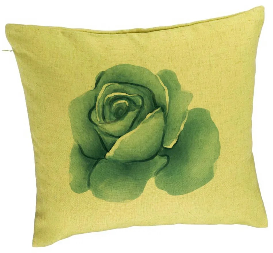 Perna Decorativa, Model Florale Trandafir Verdestru, 40x40 cm, Verde, Husa Detasabila, Burduf