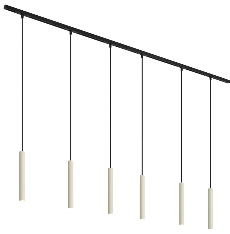 Sistem modern de iluminat pe șine cu 6 pendule bej cu negru monofazat - Slimline Keno