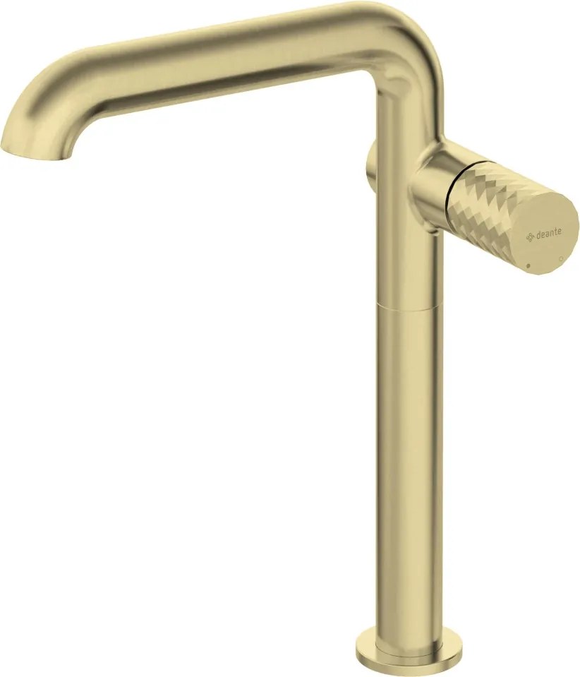 🚰 Baterie înaltă pentru chiuvetă SILIA HEXA, pipă dreptunghiulară – Finisaj auriu periat – Cod BHS_R24K