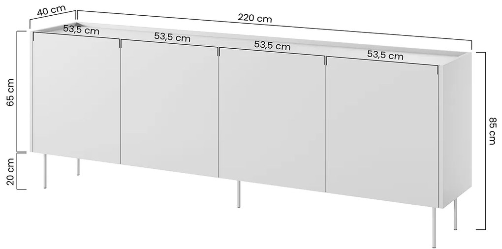 Comodă Desin 220 4U - negru mat / Stejar nagano