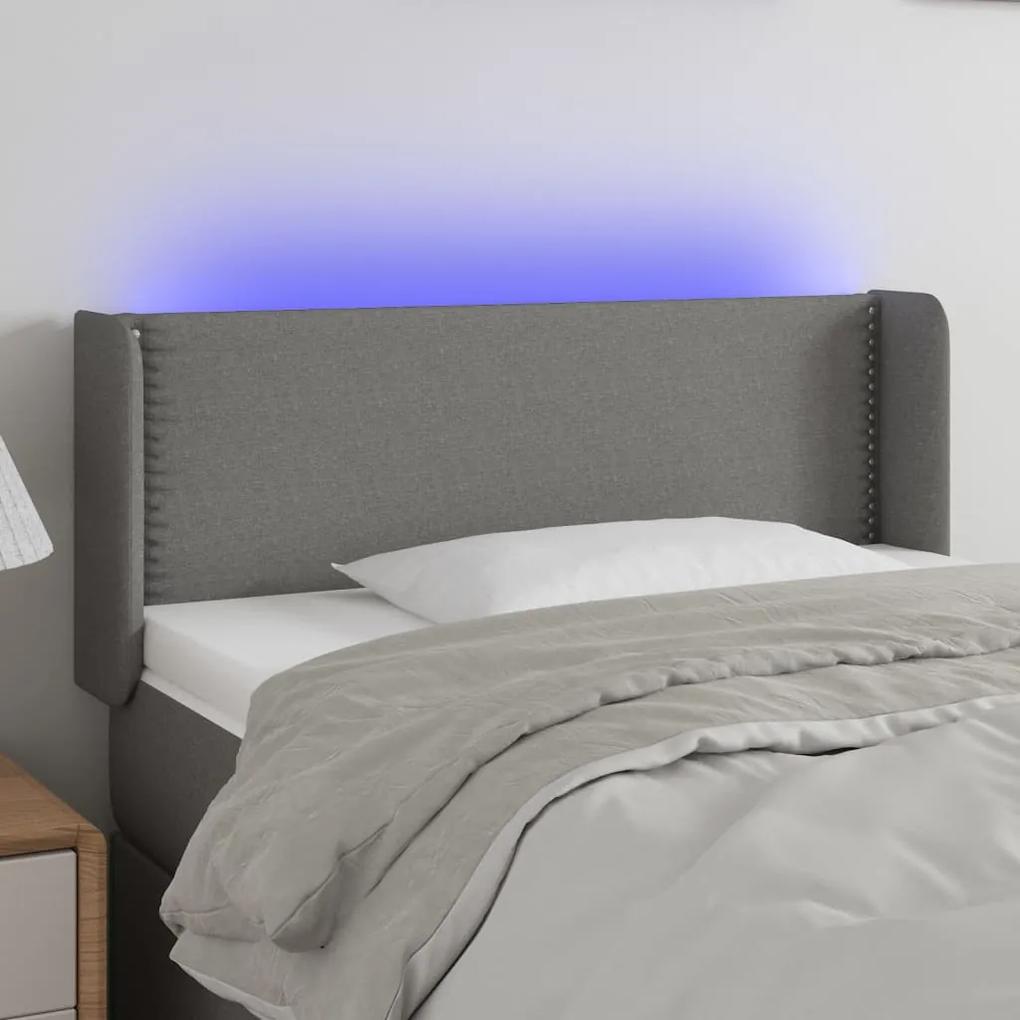 3123087 vidaXL Tăblie de pat cu LED, gri închis, 103x16x78/88 cm, textil