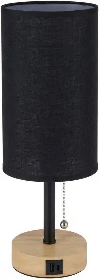 BRILAGI - Lampă de birou TABLON cu port USB 1xE27/25W/230V stejar/negru