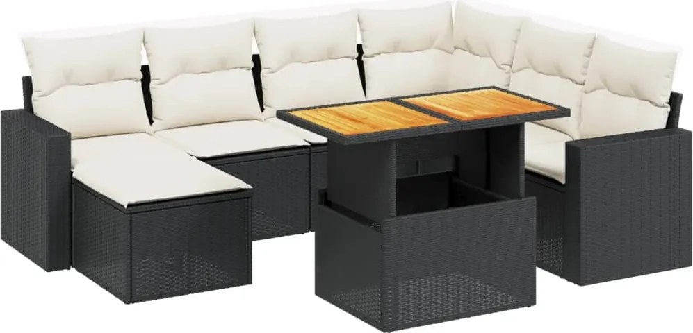 vidaXL Set mobilier de grădină cu perne, 8 piese, negru, poliratan