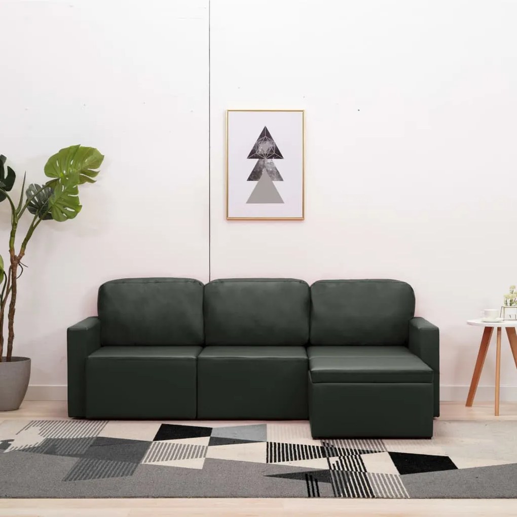 vidaXL Canapea extensibilă modulară, 3 locuri, gri, piele ecologică