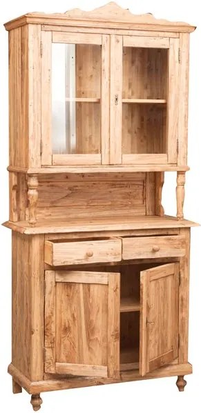 Vitrina, L107 43 H238 cm, 2 usi 2 sertare, lemn masiv