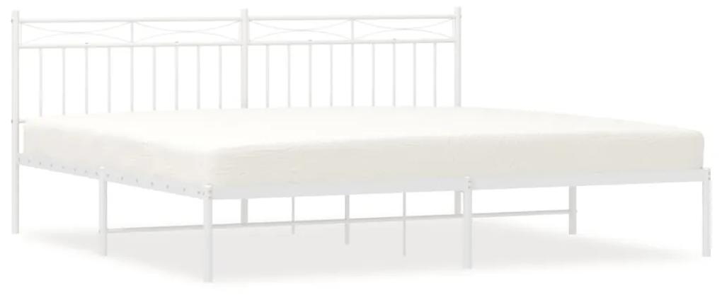 373747 vidaXL Cadru de pat metalic cu tăblie, alb, 200x200 cm