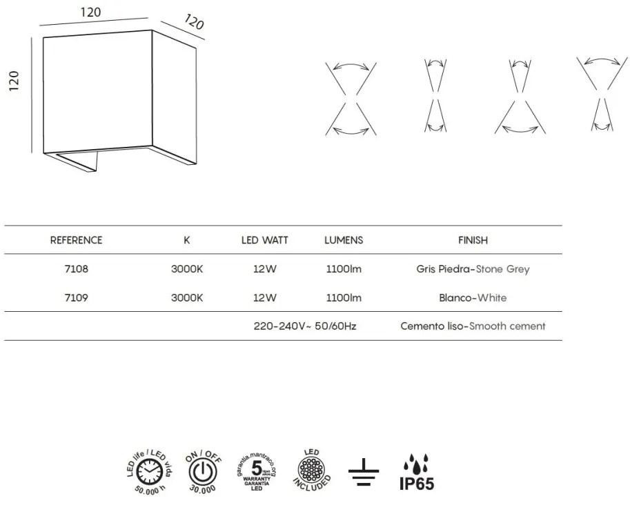 Aplica LED de perete iluminat exterior ambiental IP65 TAOS gri