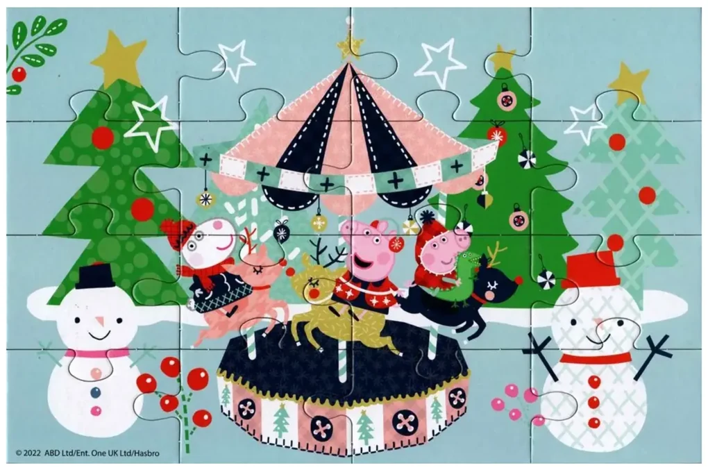 Puzzle pentru copii 4 in 1 PEPPA PIG cu om de zapada, 19x29 cm