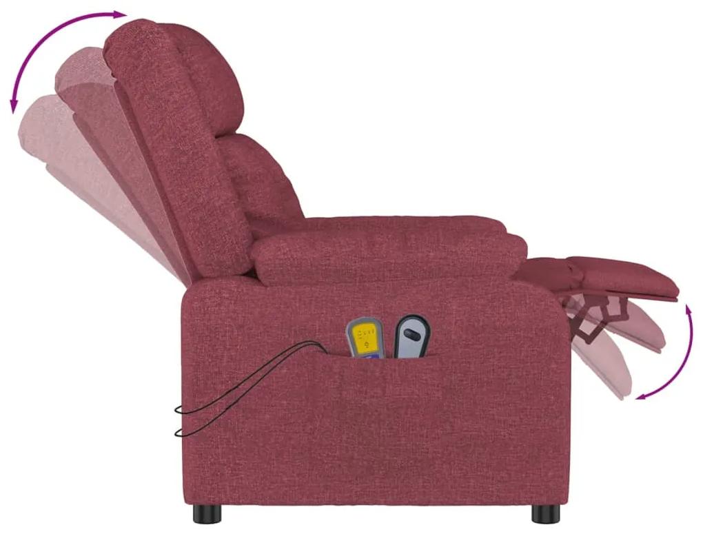 Fotoliu de masaj electric rabatabil, rosu vin, textil