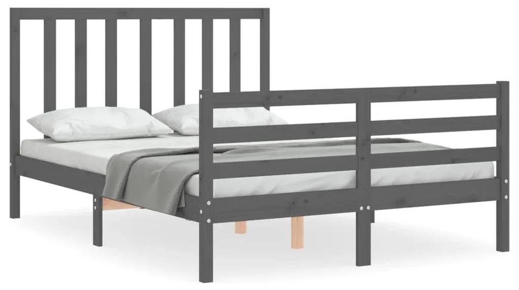 3193768 vidaXL Cadru de pat cu tăblie, dublu, gri, lemn masiv