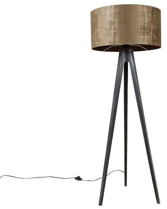 Lampa de podea trepied negru cu abajur maro 50 cm - Tripod Classic