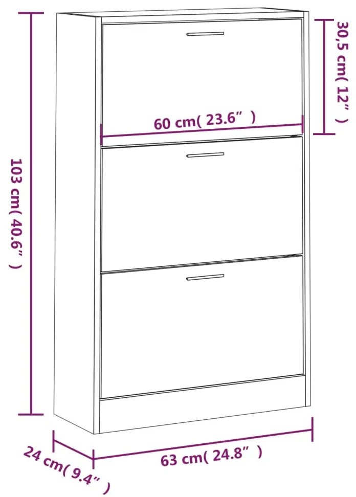 Pantofar, stejar fumuriu, 63x24x103 cm, lemn compozit