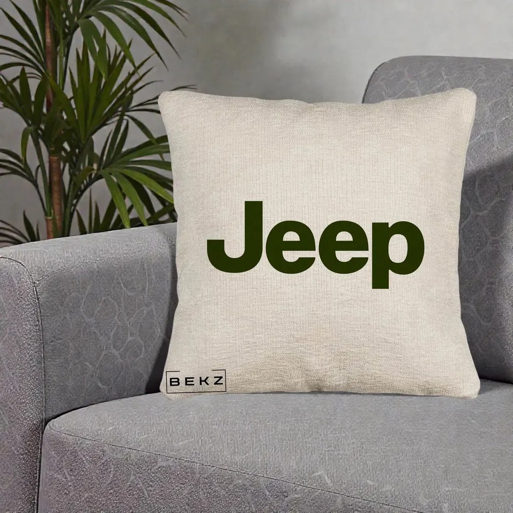 Perna Personalizata cu emblema Jeep, 40x40 cm, Bej Canapea, Husa Detasabila, Perna Inclusa, BEKZ®