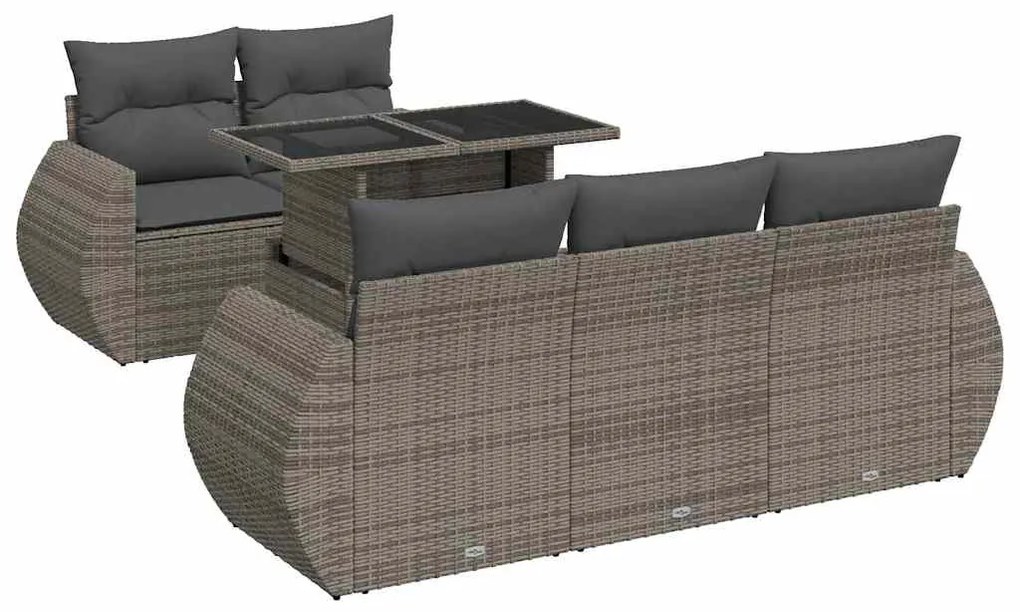 3326571 vidaXL Set mobilier grădină cu perne, 6 piese, gri, poliratan