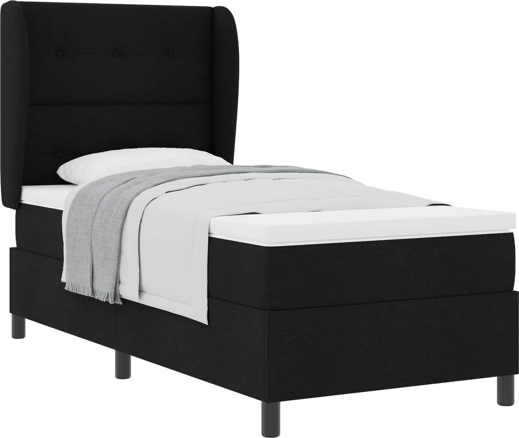 vidaXL Pat cu arcuri cu saltea cu headboard Negru 90 x 190 cm țesătură