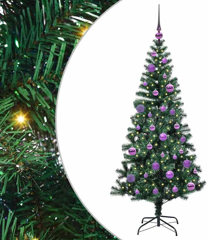 vidaXL Pom de Crăciun artificial pre-iluminat cu 150 LED Verde 150 cm