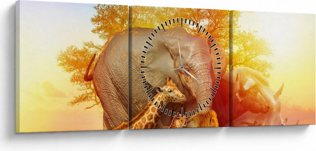 Tablou - Animale africane (cu ceas) (90x30 cm)