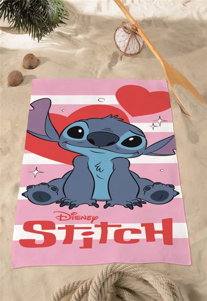 Disney Lilo și Stitch Sparkling Heart Prosop de baie roz, Prosop de plajă 70x140cm