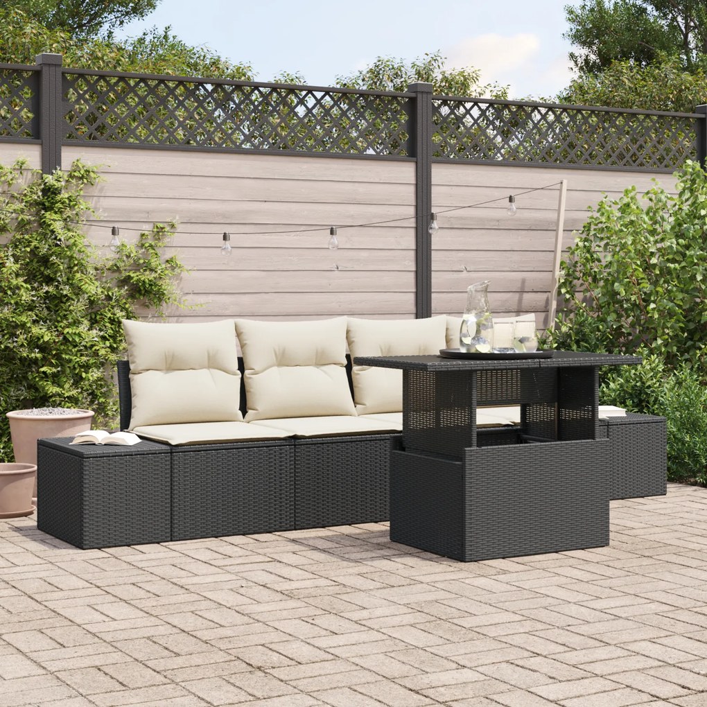 vidaXL Set de canapele de grădină 5 piese cu perne, ratan sintetic negru