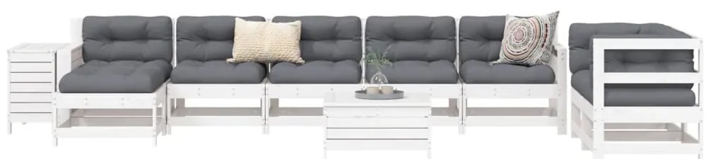 vidaXL Set canapea de grădină, 10 piese, alb, lemn masiv de pin