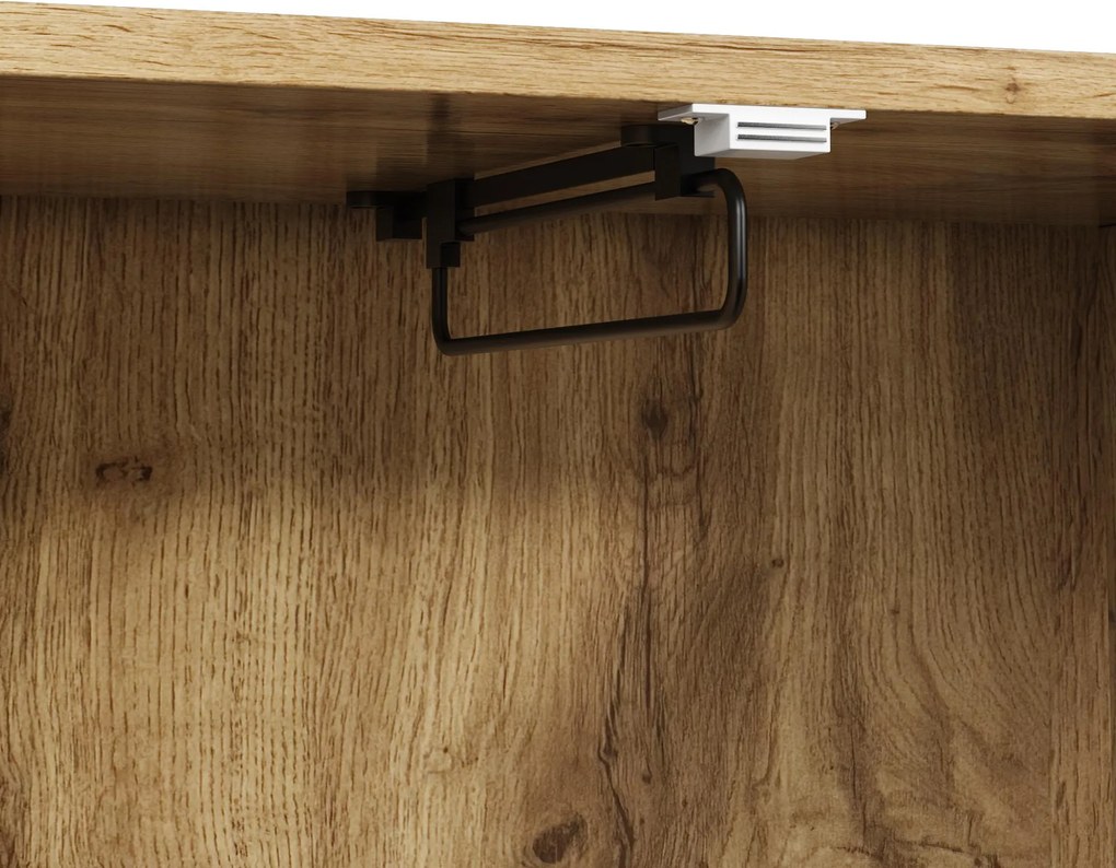 Dulap garderobă cu rafturi deschise, bară extensibilă pentru haine, 2 sertare încăpătoare, 110x38x186 cm, Culoare naturală