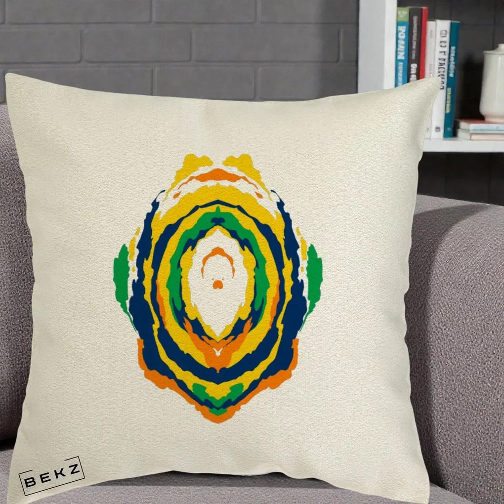 Perna Decorativa Oval Abstract Multicolor, 40x40 cm, Ecru, Husa Detasabila, Perna Inclusa, BEKZ®