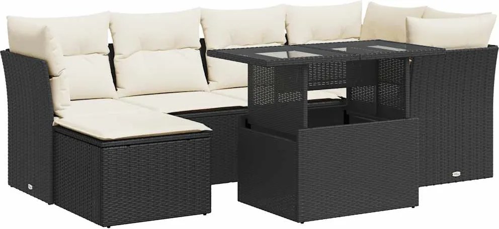 vidaXL Set canapele de grădină cu perne, 7 piese, negru, poliratan